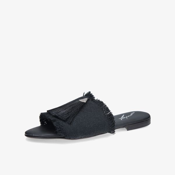 ШЛЬОПАНЦІ ЖІНОЧІ SLIDES TASSELS W-SLD-TASL-LEA-FAB-BLK-37 фото